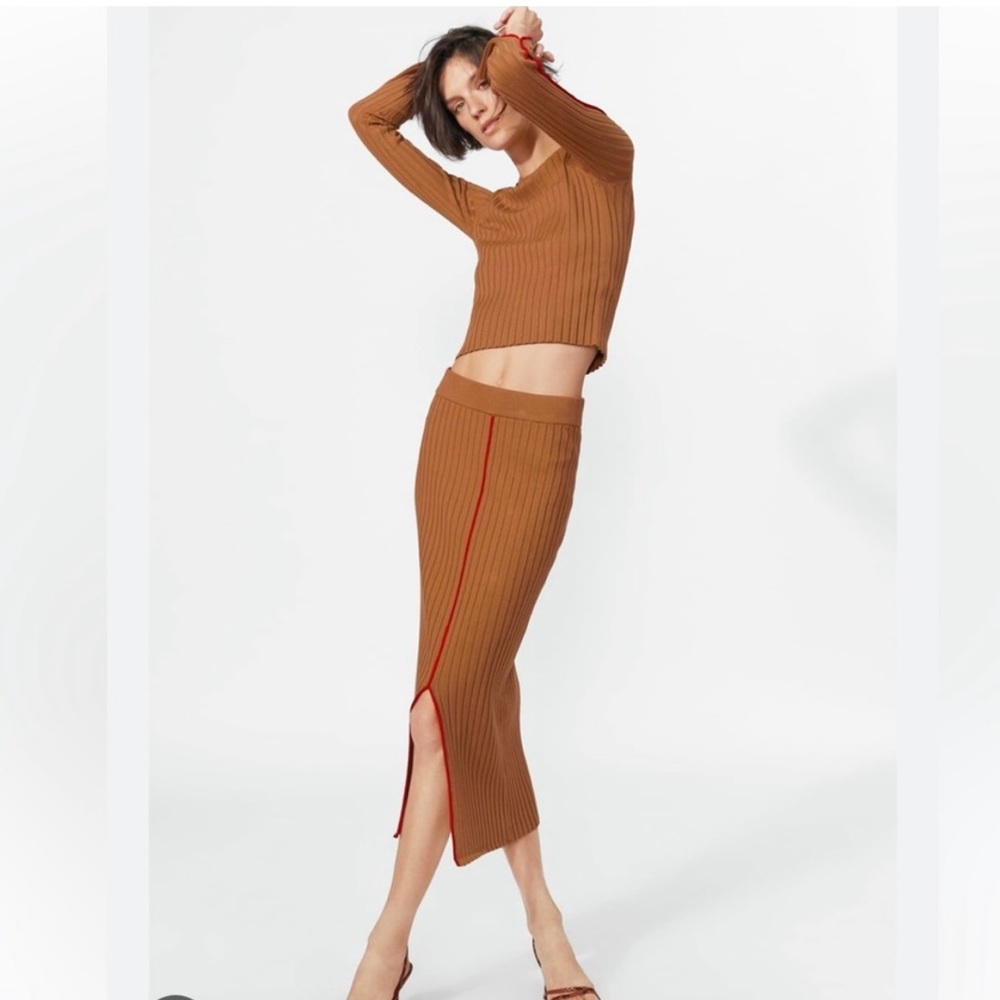 Zara ribbed knit midi skirt